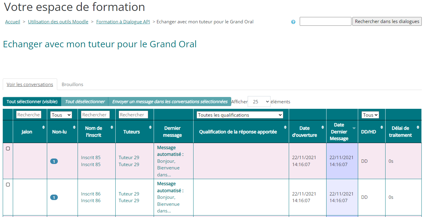 Utiliser Dialogue API (Moodle) pour assurer le tutorat électronique